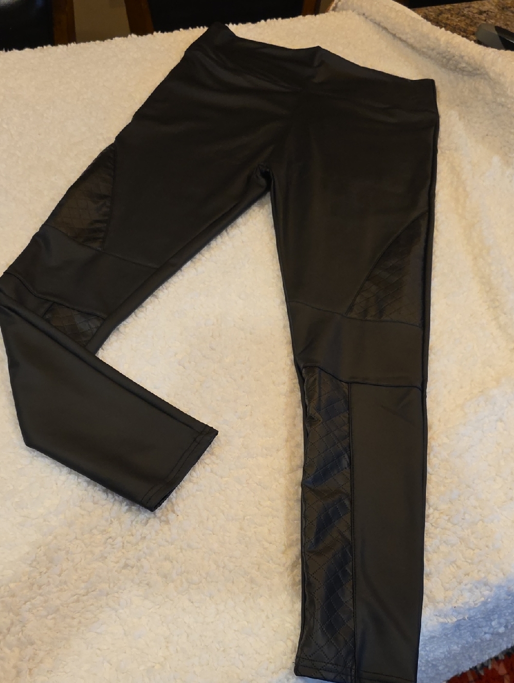Black Quilted Panel Leather Look Leggings